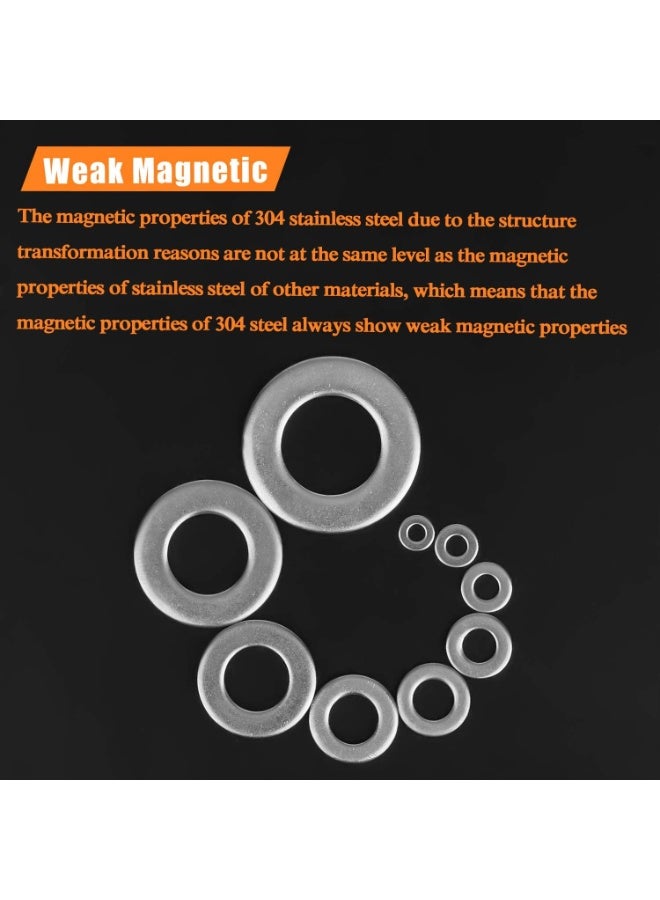 600 Pcs 9 Sizes 304 Stainless Steel Flat Washers Assortment Kit (M2 M2.5 M3 M4 M5 M6 M8 M10 M12) - Image 5