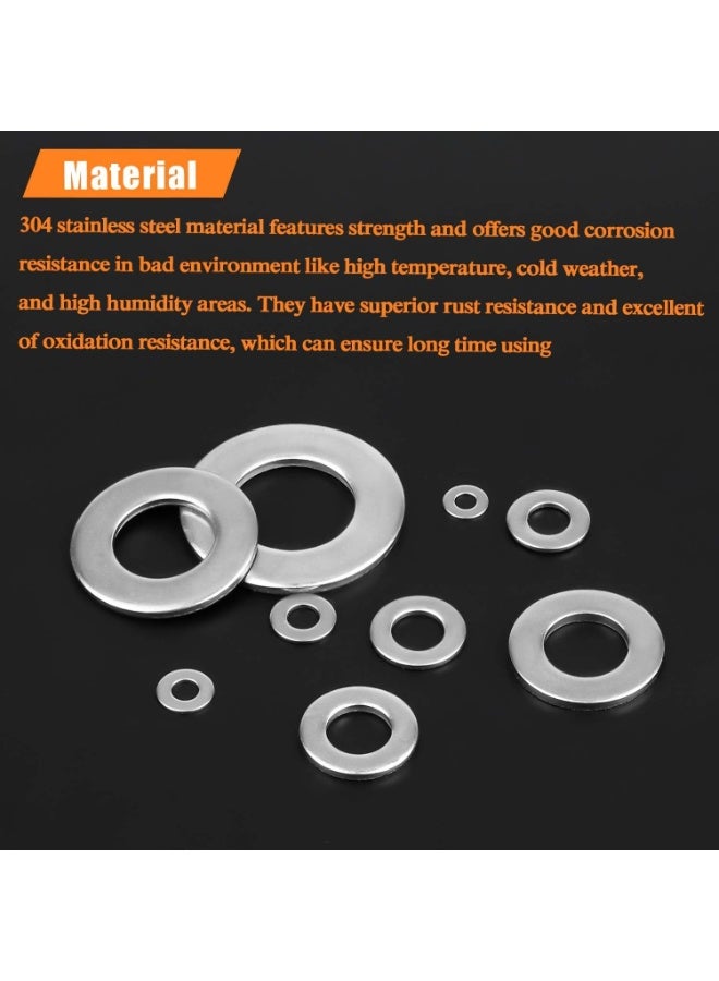 600 Pcs 9 Sizes 304 Stainless Steel Flat Washers Assortment Kit (M2 M2.5 M3 M4 M5 M6 M8 M10 M12) - Image 3