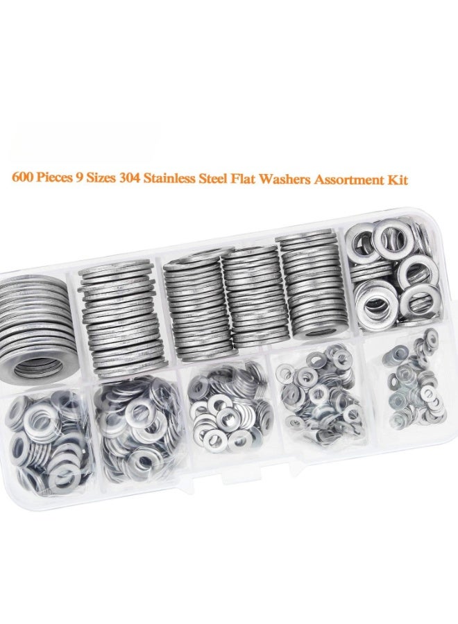 600 Pcs 9 Sizes 304 Stainless Steel Flat Washers Assortment Kit (M2 M2.5 M3 M4 M5 M6 M8 M10 M12) - Image 4
