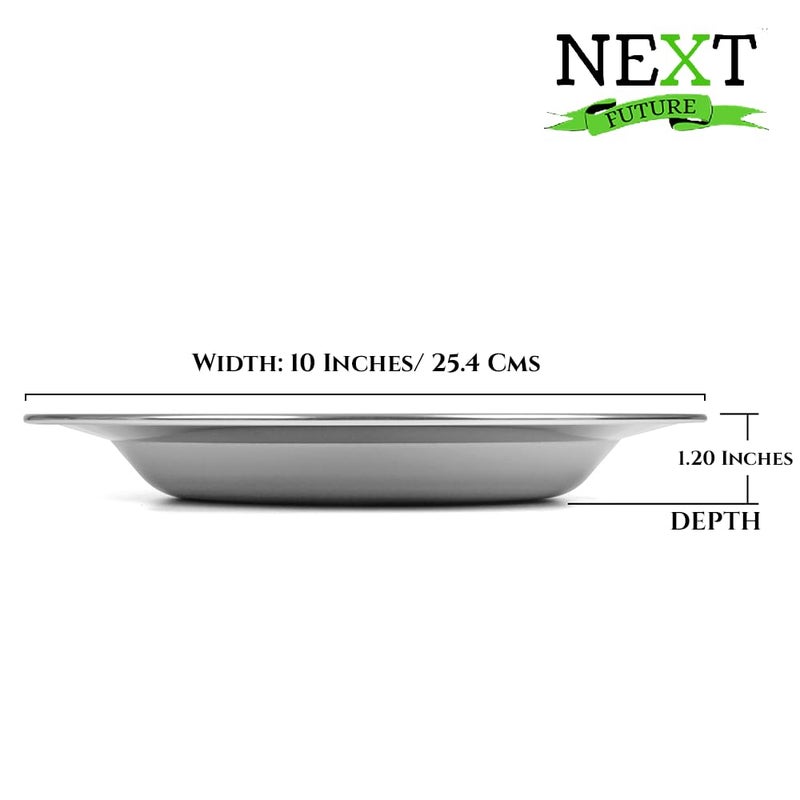 Next Future Set of 6 Plates Stainless Steel Deep SoupBreakfastMaggiPastaGravy Plate Large Size with Laser Print Heavy Gauge Soup Plate Diameter 10 Inches 254 cms - Image 3