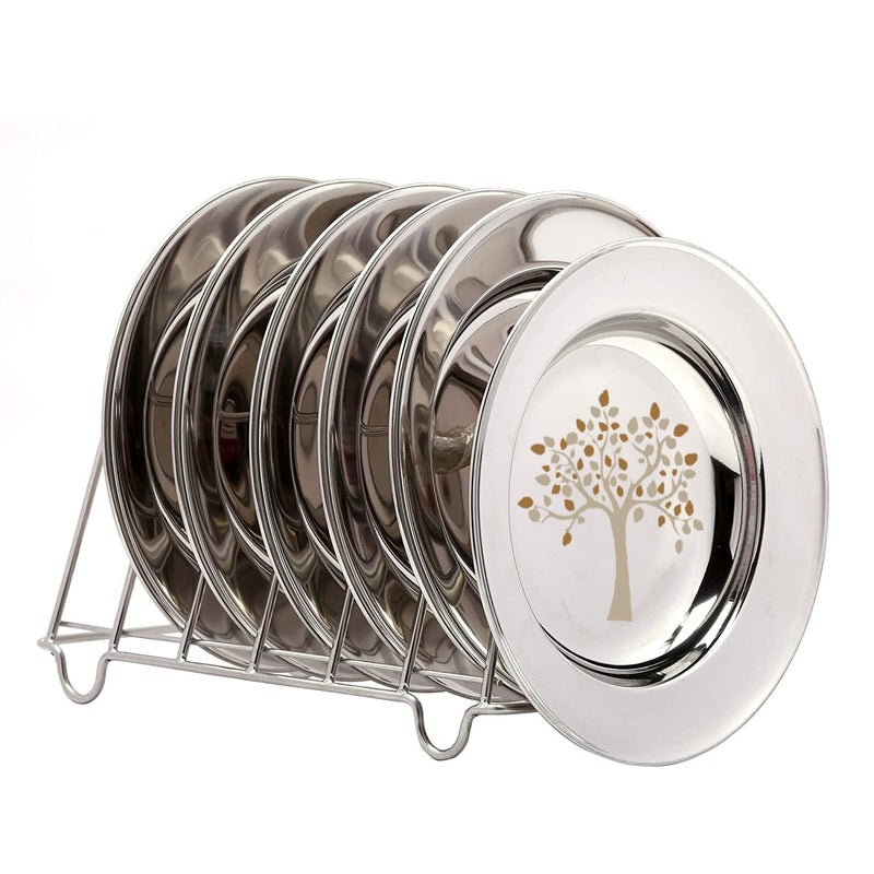 Next Future Set of 6 Plates Stainless Steel Deep SoupBreakfastMaggiPastaGravy Plate Large Size with Laser Print Heavy Gauge Soup Plate Diameter 10 Inches 254 cms - Image 1