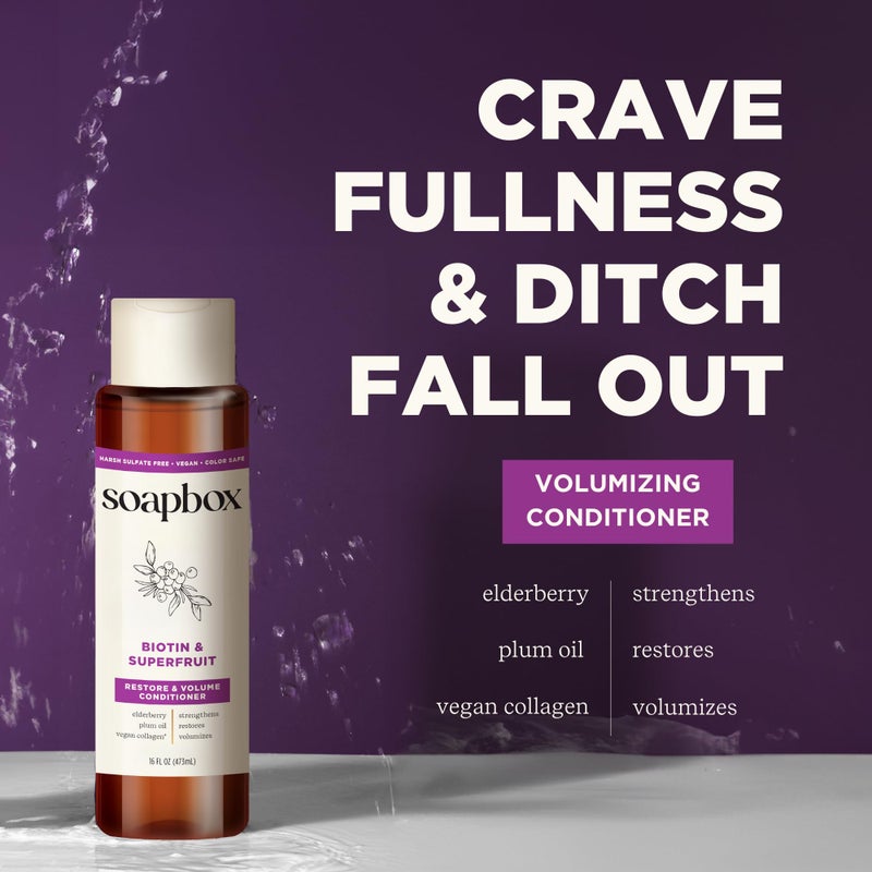 Soapbox Biotin & Collagen Super Fruit Conditioner for Thin, Fine, Thinning Hair | Volumizing & Softening Conditioner to Promote Hair Growth, Strength, Fullness, 1 Liter Pump Bottle - Image 3
