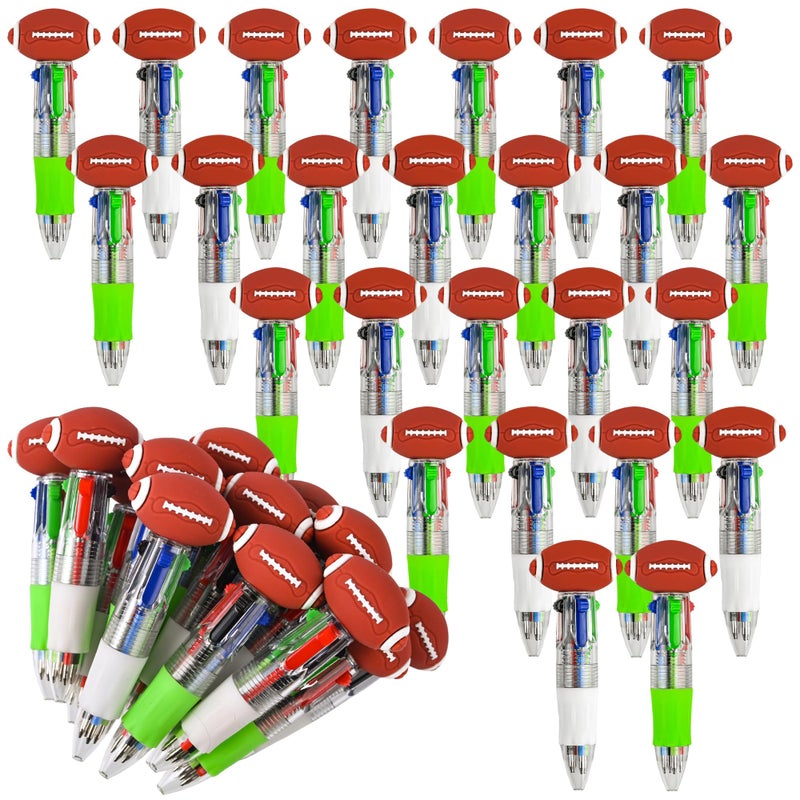 LiYiQ 25 Pcs Football Party Favor Multicolor Pen in One Cartoon Cute Fun 4-in-1 Cute Pens Bulk Kawaii Football Shape Cool Ballpoint Pens for Kids Fun Gifts - Image 1