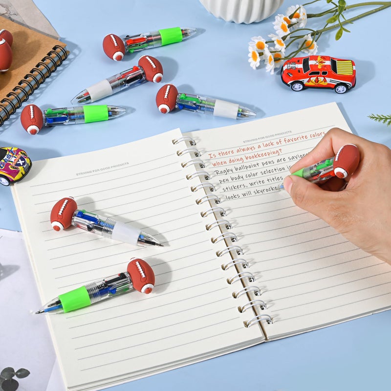 LiYiQ 25 Pcs Football Party Favor Multicolor Pen in One Cartoon Cute Fun 4-in-1 Cute Pens Bulk Kawaii Football Shape Cool Ballpoint Pens for Kids Fun Gifts - Image 4