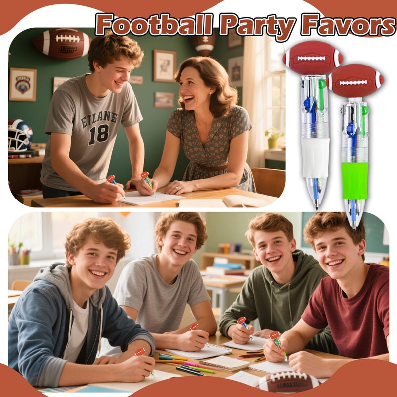 LiYiQ 25 Pcs Football Party Favor Multicolor Pen in One Cartoon Cute Fun 4-in-1 Cute Pens Bulk Kawaii Football Shape Cool Ballpoint Pens for Kids Fun Gifts - Image 5