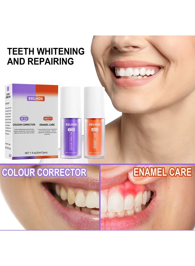 EELHOE V34 Colour Corrector - Calculus Removal, Teeth Whitening, Teeth Regrowth, Teeth Whitening Restoration Toothpaste Set, Purple Pack Color Corrector, Enamel Care Gum Restoration (2pcs) - Image 1