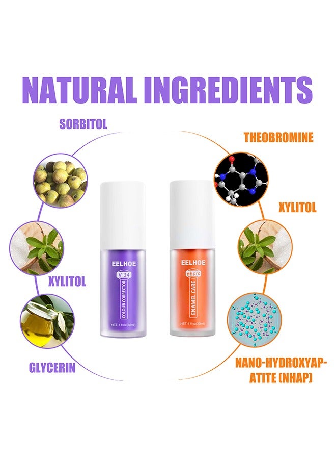 EELHOE V34 Colour Corrector - Calculus Removal, Teeth Whitening, Teeth Regrowth, Teeth Whitening Restoration Toothpaste Set, Purple Pack Color Corrector, Enamel Care Gum Restoration (2pcs) - Image 2