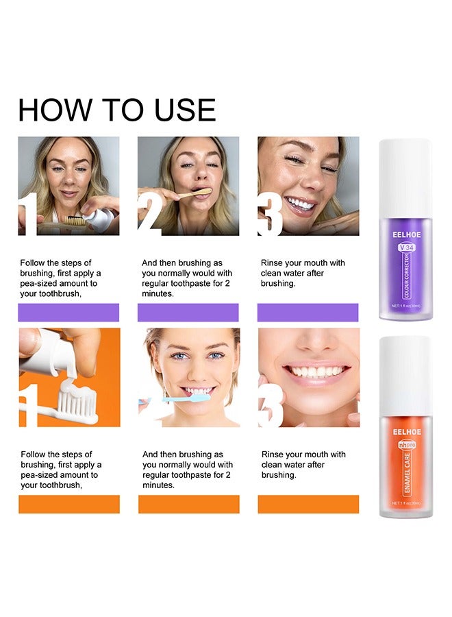 EELHOE V34 Colour Corrector - Calculus Removal, Teeth Whitening, Teeth Regrowth, Teeth Whitening Restoration Toothpaste Set, Purple Pack Color Corrector, Enamel Care Gum Restoration (2pcs) - Image 4