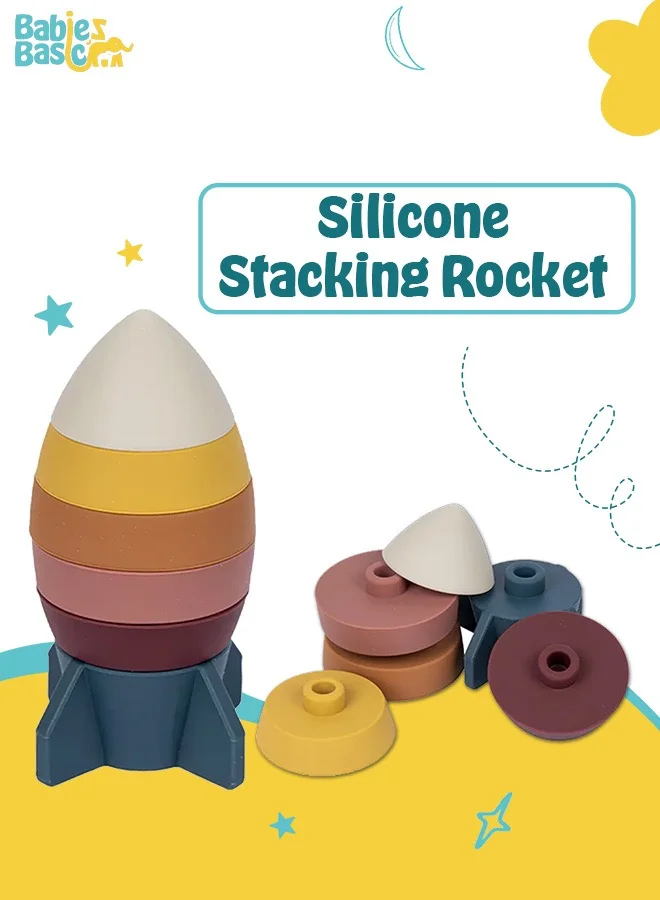 Babies Basic Silicone Stacking Toy For Babies/Kids, Rocket Shape, Bpa Free 100% Safe - Rocket