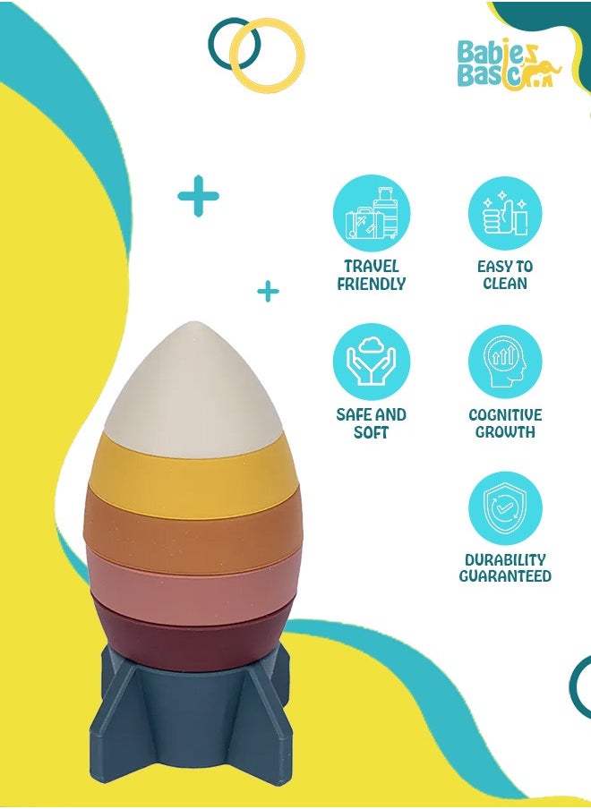 Babies Basic Silicone Stacking Toy For Babies/Kids, Rocket Shape, Bpa Free 100% Safe - Rocket  - Image 3