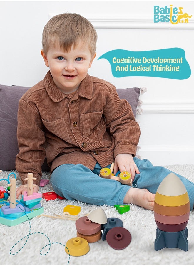 Babies Basic Silicone Stacking Toy For Babies/Kids, Rocket Shape, Bpa Free 100% Safe - Rocket  - Image 4