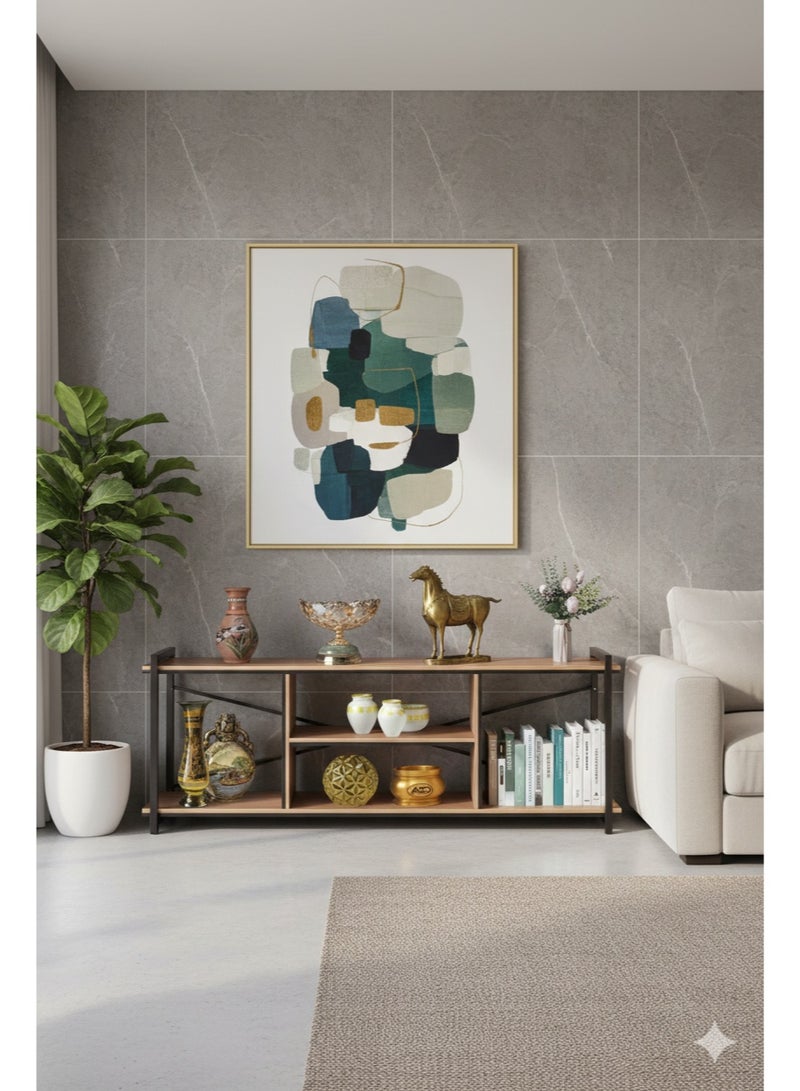 TV Table With A Beautiful And Modern Design, Made Of Wood And Metal Legs, 120x30x45 - Brown - Image 5