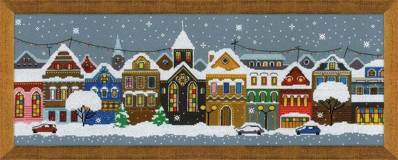 Riolis - Christmas City 1683, Christmas Cross Stitch Kit 23,62" x 8,27", Cross Stitch Kits for Beginners & Advanced, Cross Stitch Kits for Adults, Counted Stitching Kits, Embroidery Kit Holiday - Image 1