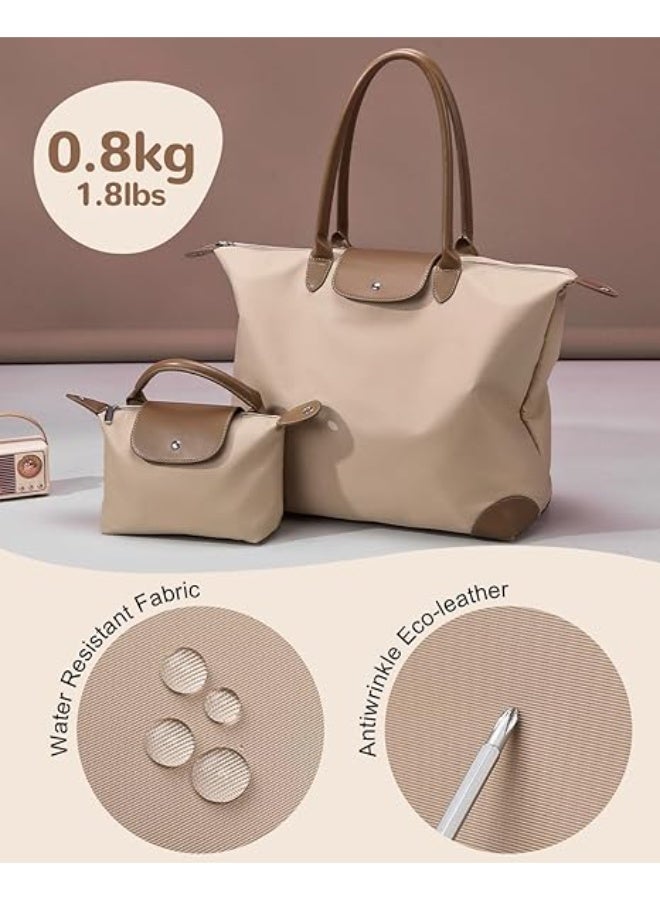 32L Large Travel Tote Bags Zipper for Women, 2 Pcs Carry on Casual Shoulder Bag Handbag with Small Toiletry Bag for School Work Travel Shopping Bags for Women (Brown) - Image 4