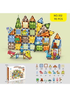 Tig 4D Diamond Face Color Window Magnetic Film Assembled Educational Building Blocks Early Education Nature Color Cognitive Magnet Puzzle Toy-Color:[emerald Diamond Magnetic Sheet-dinosaur Style] 90pcs