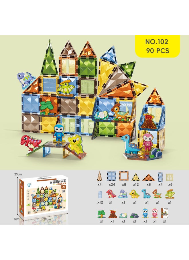 null - Tig 4D Diamond Face Color Window Magnetic Film Assembled Educational Building Blocks Early Education Nature Color Cognitive Magnet Puzzle Toy-Color:[emerald Diamond Magnetic Sheet-dinosaur Style] 90pcs - Image 1