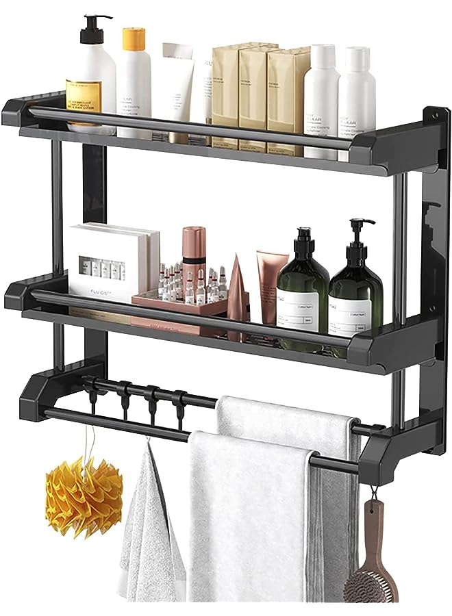 رف مع قضبان مناشف مثبتة على الحائط، رف مناشف تخزين للحمام، رف تخزين المطبخ مع خطافات تعليق - Image 1