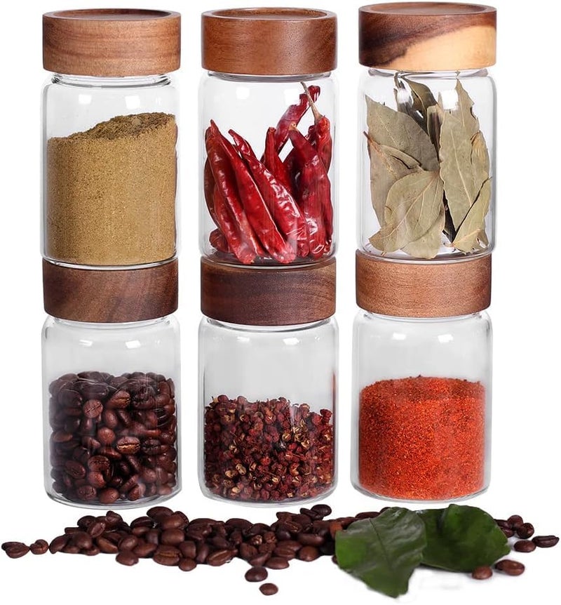 Femora Borosilicate Glass Jar With Wooden Lid| Glass Jars For Kitchen| Kitchen Storage Jars| 1 Year Warranty| Fancy Jars for Gifting, Snacks, Spice, Cookies, Dry Food, Pickles|550ml| Set Of 6 - Image 1