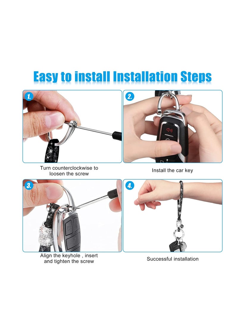 SYOSI Car keychain for Women, Crystal Car Keychain, Diamond Bling Rhinestones Key Chain Ring, Bling Wrist Lanyard, for Girls Women for Keys, Car key (Black) - Image 5