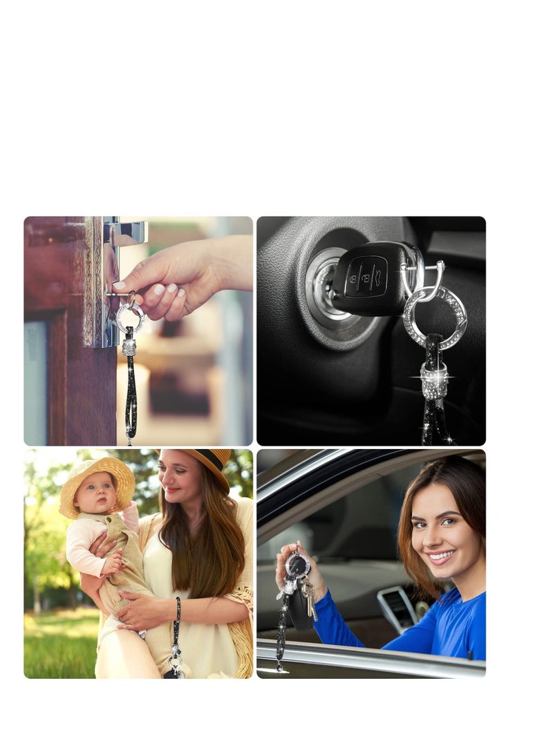 SYOSI Car keychain for Women, Crystal Car Keychain, Diamond Bling Rhinestones Key Chain Ring, Bling Wrist Lanyard, for Girls Women for Keys, Car key (Black) - Image 2