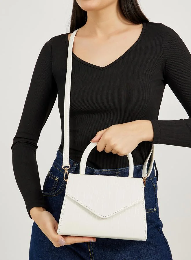 Styli Textured Handbag with Detachable Strap