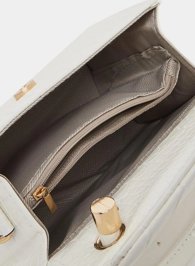 Styli Textured Handbag with Detachable Strap