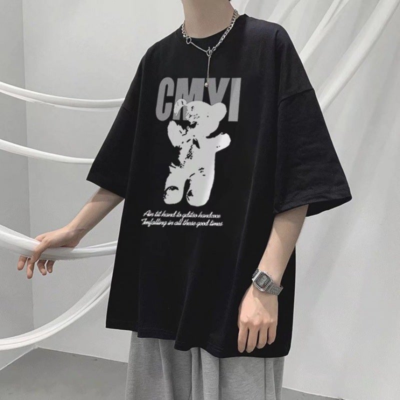 2022 new summer casual short-sleeved T-shirt men's bear loose casual ins round neck fashion brand top bottoming shirt - Image 1