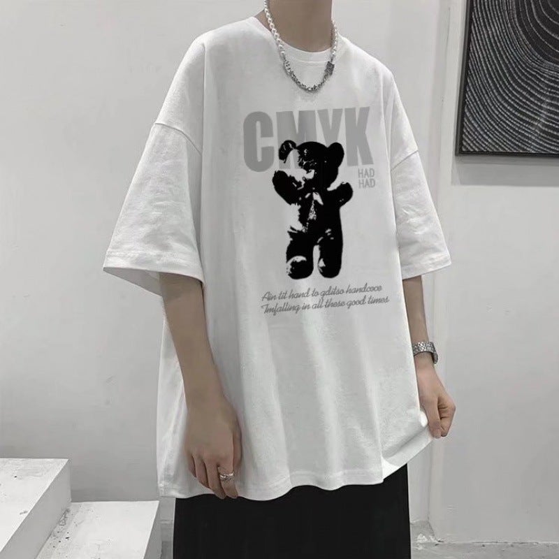 2022 new summer casual short-sleeved T-shirt men's bear loose casual ins round neck fashion brand top bottoming shirt - Image 3
