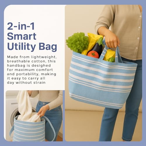 Värde Laundry Bag with Handle Pack of 1 | Foldable Clothes Laundry Bag | Also Works as Carry Bag | Lightweight & Durable | Perfect for College, Travel, and Daily Use | Handloom Blue - Image 3