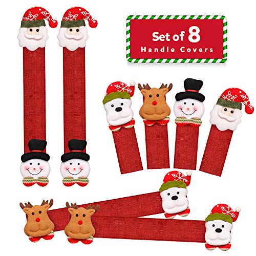 D-FantiX DFantiX Christmas Refrigerator Handle Covers Set of 8 Santa Snowman Kitchen Appliance Covers Fridge Microwave Oven Dishwasher Refrigerator Door Handle Covers Protector Christmas Decorations - Image 3