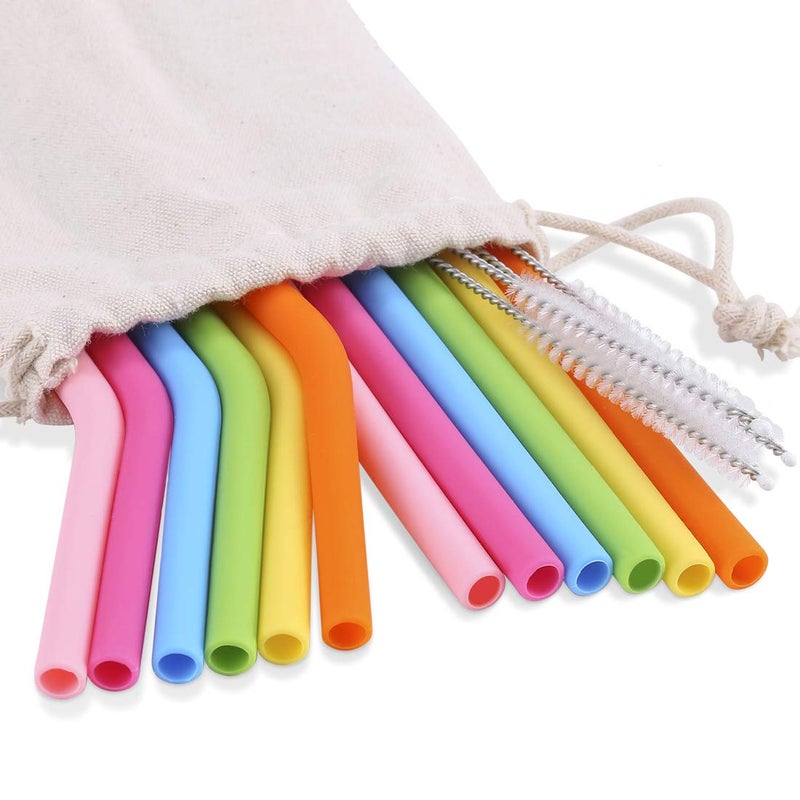 ONMIER 12 Pack Silicone Reusable Straws 6 Bend  6 Straight Colorful Reusable Drinking Straws 10 Regular Size Flexible Straws with Cleaning Brushes Storage Bag for 30oz 20oz Tumblers  BPA FREE 12 pack