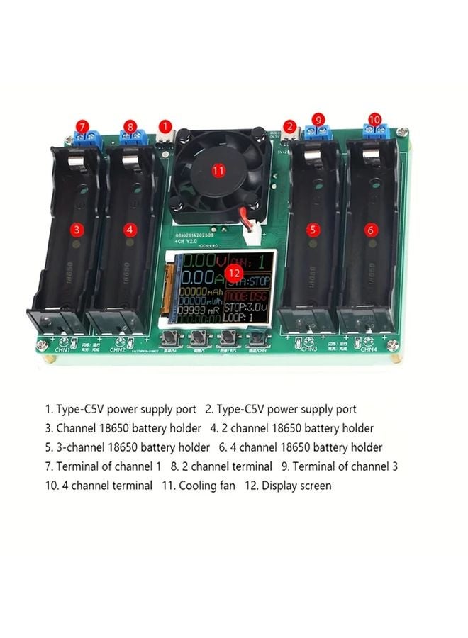 1Pc LCD Digital Battery Capacity Tester 18650 Type C 4 Channel Display MAh Lithium - Image 4