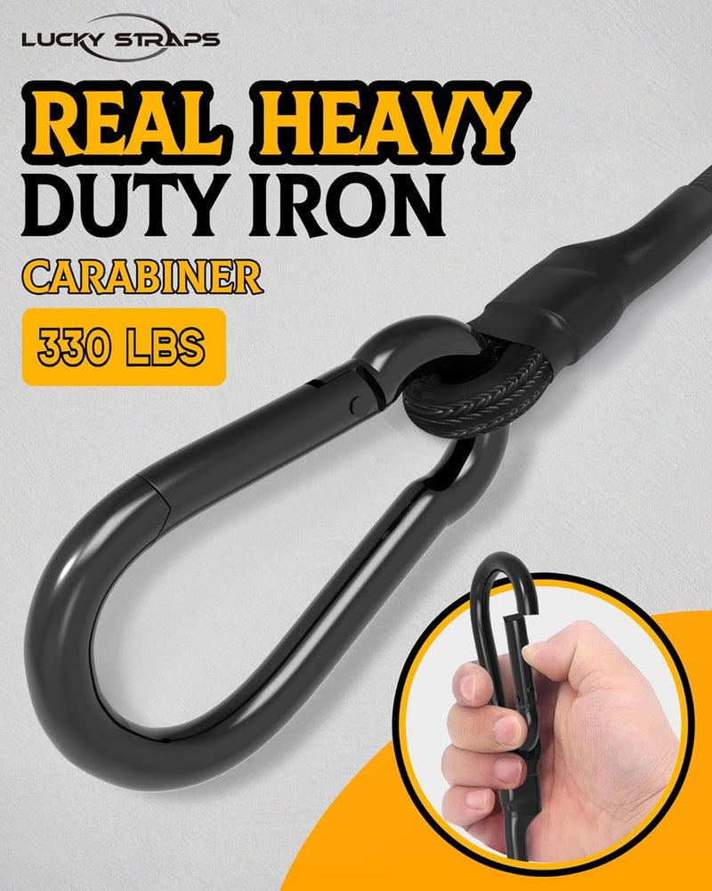 LuckyStraps 12'' Real Heavy Duty Carabiner Bungee Cord Outdoor with 190 Lbs Max Break Strength, Black Bungee Cords with Upgraded Carabiner Hooks for Luggage Rack, Cargo, Hand Carts, Bike, Camping, etc (4 Pack) Space saving - Image 3