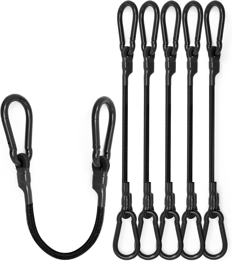 LuckyStraps 12'' Real Heavy Duty Carabiner Bungee Cord Outdoor with 190 Lbs Max Break Strength, Black Bungee Cords with Upgraded Carabiner Hooks for Luggage Rack, Cargo, Hand Carts, Bike, Camping, etc (4 Pack) Space saving - Image 1