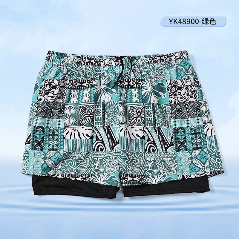Men''s Swimming Trunks Anti-Embarrassment Double-Layer Lining Quick-Drying Loose Men''s Beach Pants Beach Vacation Hot Spring Swimming Equipment - Image 1