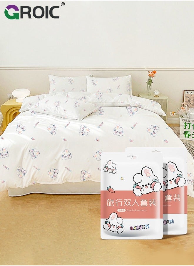 GROIC Disposable Bed Sheets with Flat Sheet,Quilt Cover,and 2 pillow cases,Disposable Fitted Travel Bedding Cover for Hotel, Sheet Quilt and Pillowcase  - Image 1