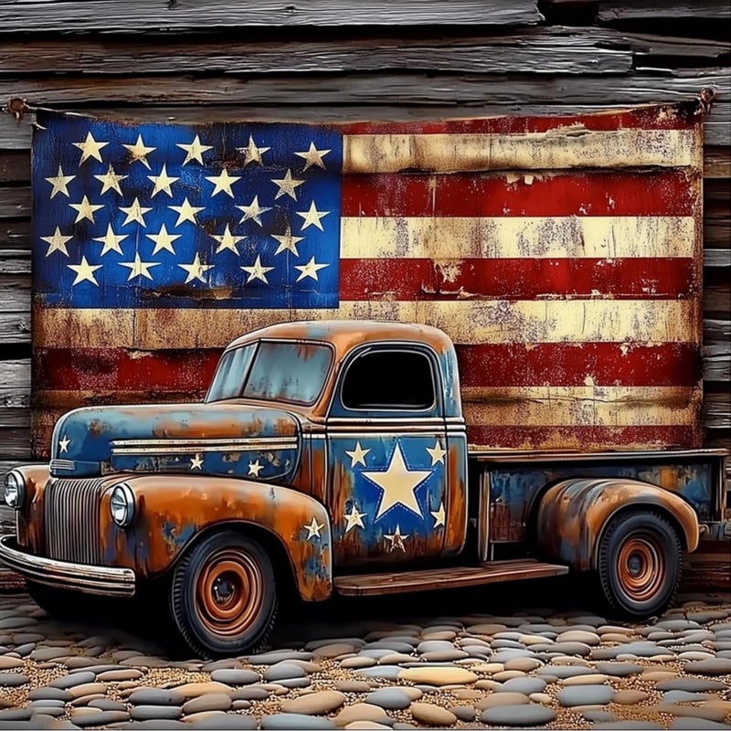 KTHOFCY 5D DIY Diamond Painting Kits for Adults America Flag Truck Full Drill Embroidery Cross Stitch Crystal Rhinestone Paintings Pictures Arts Wall Decor Painting Dots Kits 118X118 inch - Image 3