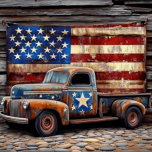 KTHOFCY 5D DIY Diamond Painting Kits for Adults America Flag Truck Full Drill Embroidery Cross Stitch Crystal Rhinestone Paintings Pictures Arts Wall Decor Painting Dots Kits 118X118 inch - Image 1