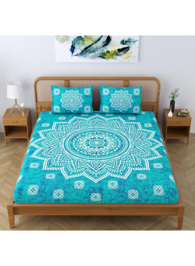SheetKart Cotton Blend Traditional Mandala Jaipuri Printed Bedsheet for King Size Double Bed with 2 Pillow Covers - Sea Green - Image 5