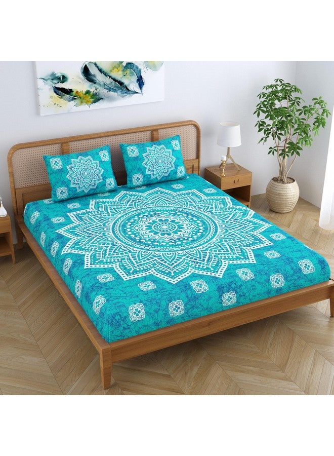 SheetKart Cotton Blend Traditional Mandala Jaipuri Printed Bedsheet for King Size Double Bed with 2 Pillow Covers - Sea Green - Image 4