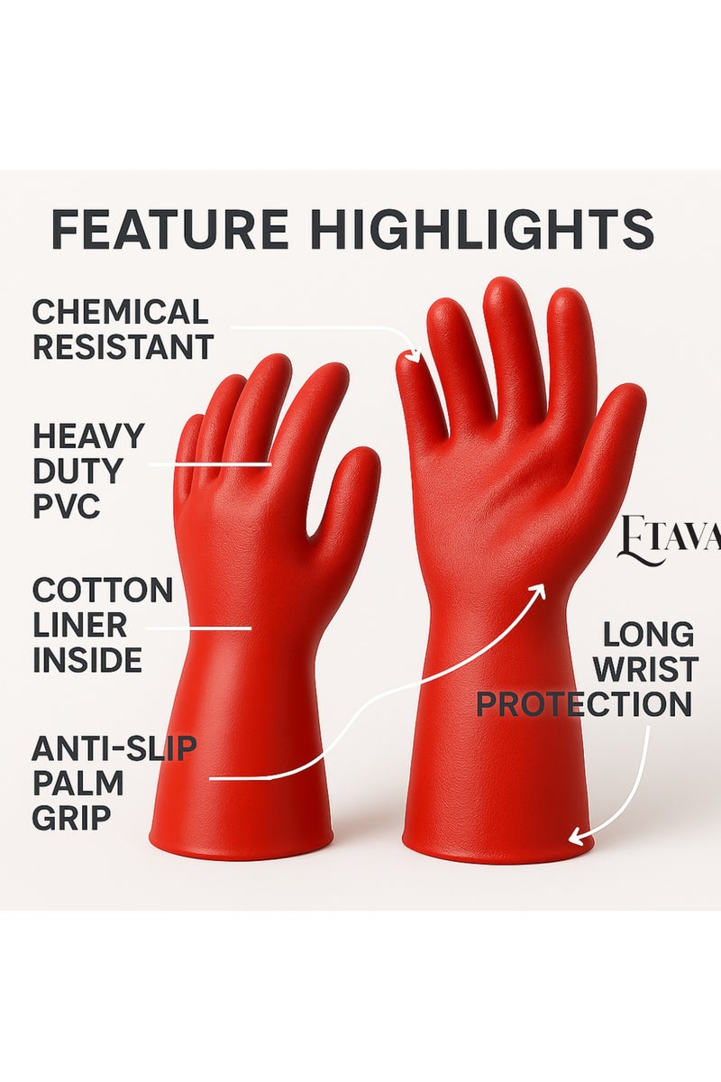 إيتافا قفازات مطاطية مقاومة للمواد الكيميائية (مقاس كبير) | قفازات أمان قوية ومقاومة للماء قابلة لإعادة الاستخدام مع بطانة قطنية للتنظيف والاستخدام الصناعي والمنزلي - Image 4
