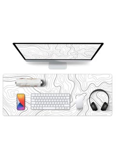 NNEWVANTE Super Smooth Fabric,Minimalist Desk Mat Topographic Pattern Gaming Mouse Pad Large Desk Pad with Stitched Edges Gaming Mousepad Aesthetic Deskmat, Keyboard Pad for Women Desk 31.5"x11.8" White  - Image 2