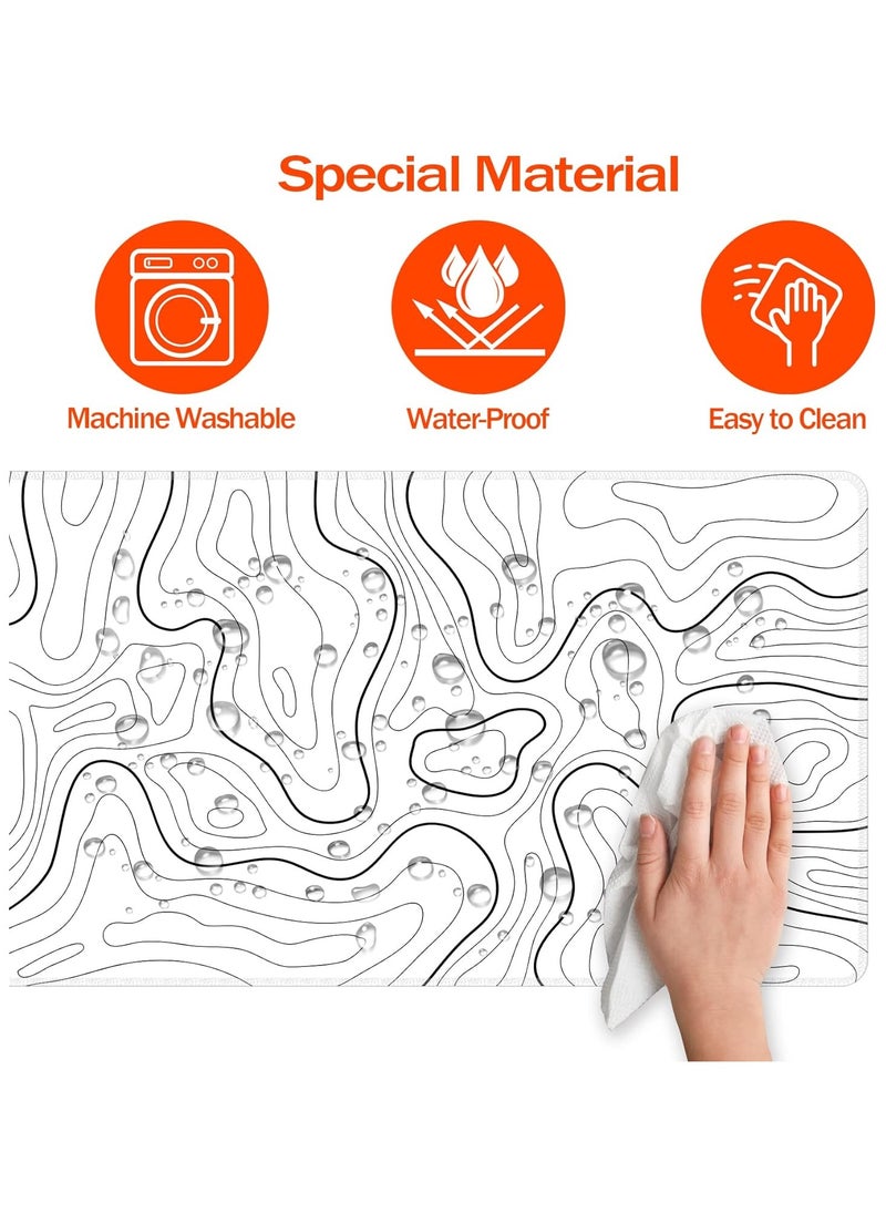 NNEWVANTE - Super Smooth Fabric,Minimalist Desk Mat Topographic Pattern Gaming Mouse Pad Large Desk Pad with Stitched Edges Gaming Mousepad Aesthetic Deskmat, Keyboard Pad for Women Desk 31.5"x11.8" White - Image 1