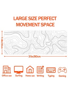 NNEWVANTE Super Smooth Fabric,Minimalist Desk Mat Topographic Pattern Gaming Mouse Pad Large Desk Pad with Stitched Edges Gaming Mousepad Aesthetic Deskmat, Keyboard Pad for Women Desk 31.5"x11.8" White  - Image 3