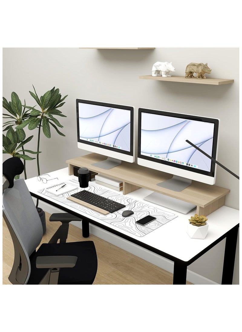 NNEWVANTE - Super Smooth Fabric,Minimalist Desk Mat Topographic Pattern Gaming Mouse Pad Large Desk Pad with Stitched Edges Gaming Mousepad Aesthetic Deskmat, Keyboard Pad for Women Desk 31.5"x11.8" White - Image 1