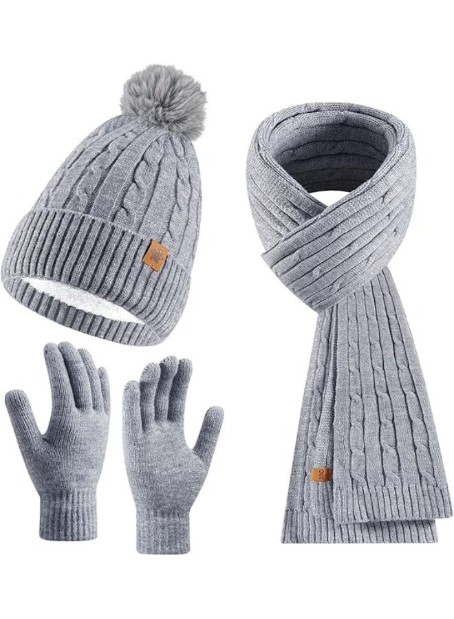 Bukela Women's Beanie Hat Scarf Gloves Set Winter Knit Warm Hat, Long Soft Scarf & Touchscreen Gloves for Cold Weather for Outdoor - Image 1