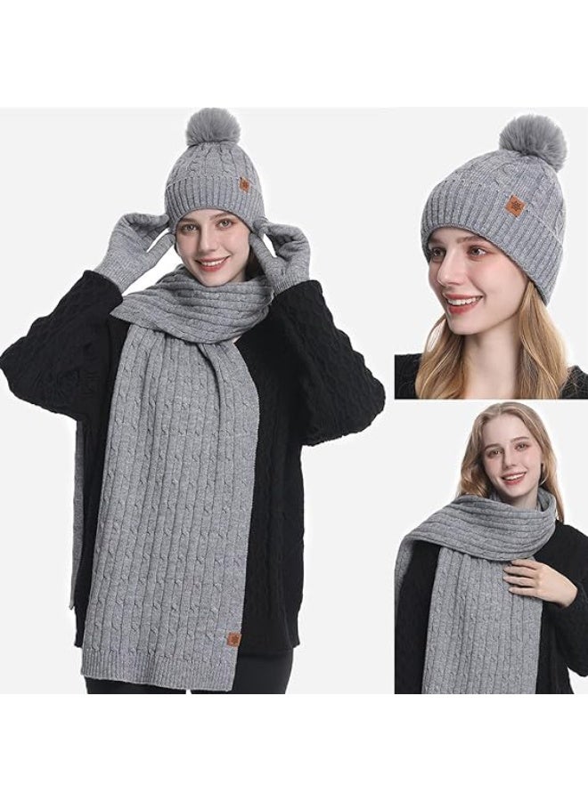 Bukela Women's Beanie Hat Scarf Gloves Set Winter Knit Warm Hat, Long Soft Scarf & Touchscreen Gloves for Cold Weather for Outdoor - Image 4