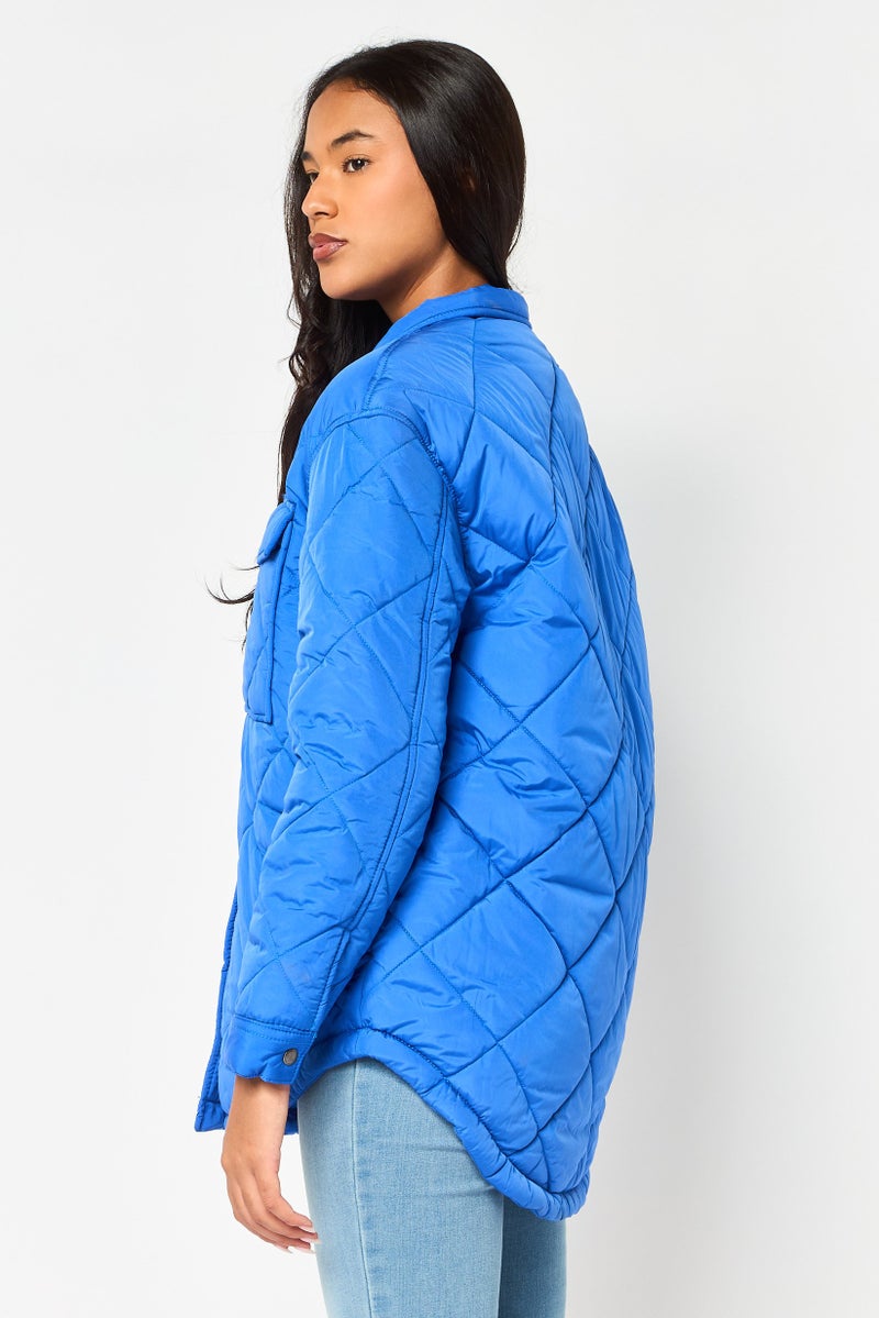 American Eagle Women Quilted Puffer Jacket, Blue - Image 3