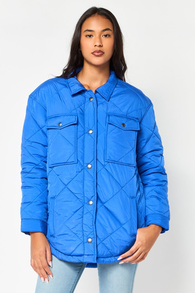 American Eagle Women Quilted Puffer Jacket, Blue - Image 1