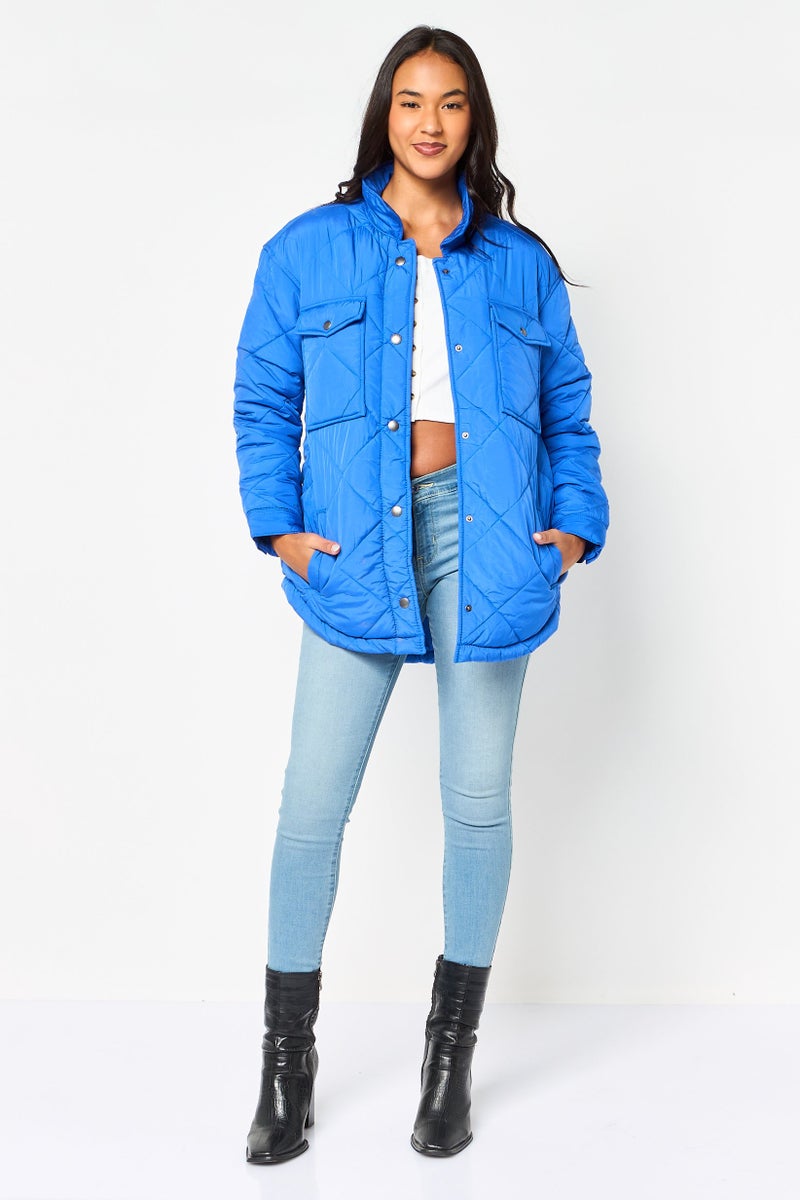 American Eagle Women Quilted Puffer Jacket, Blue - Image 2